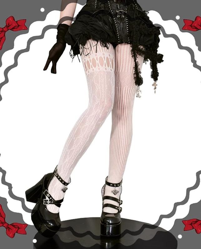 Asymmetric Gothic Lolita Fishnet Pantyhose, Multiple Color 43320:774102