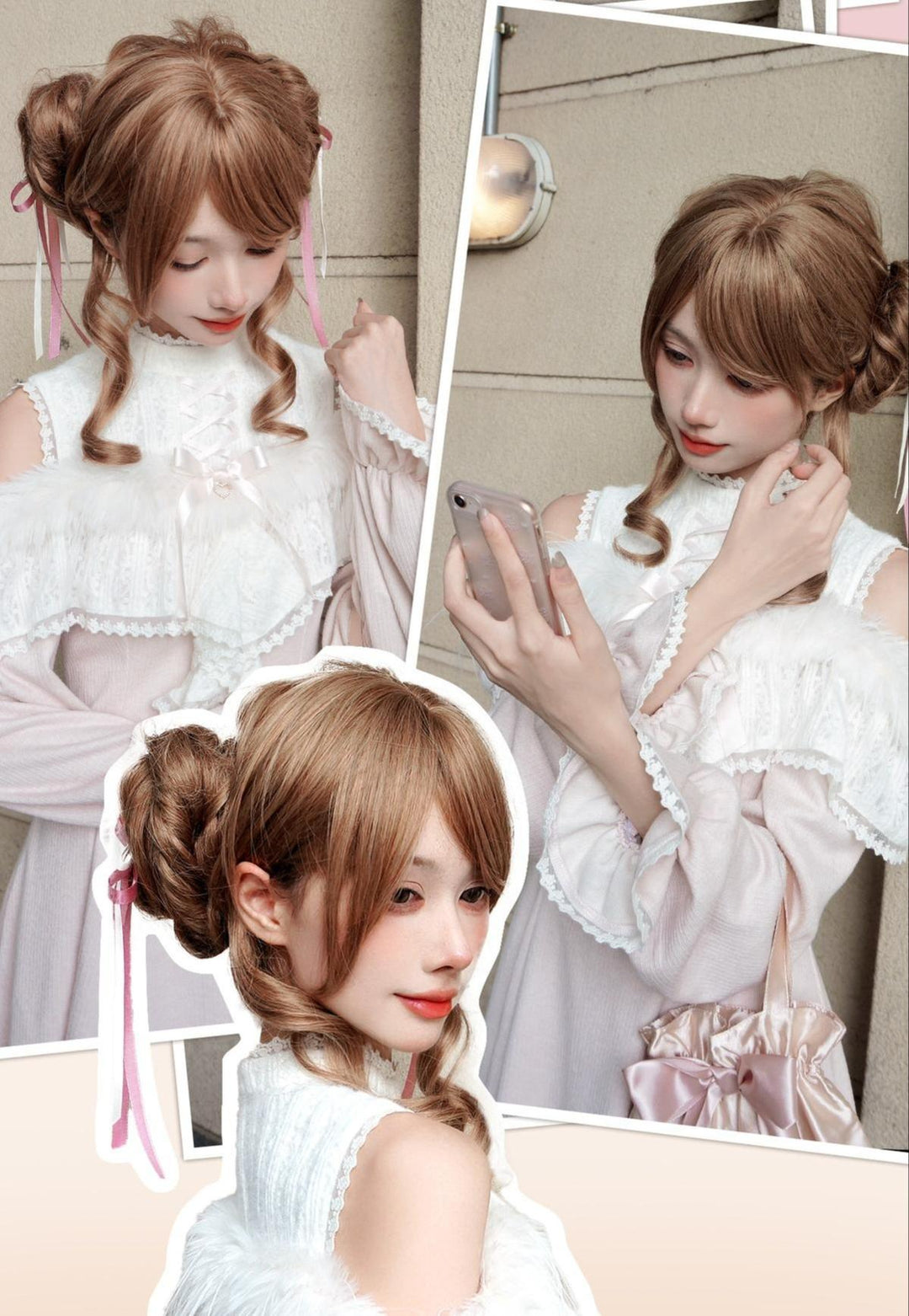 Seiso Kei Elegant Dress, Pink and White Knit 44113:796896
