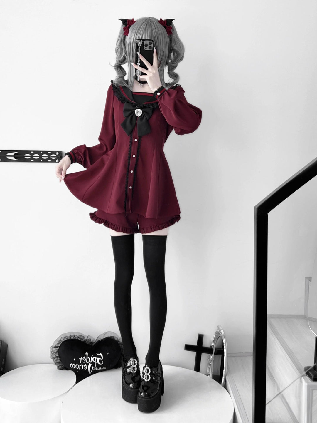 Jirai Kei Dress & Shorts, Bunny-Ear Sailor Collar (L M S XL) 43440:776926
