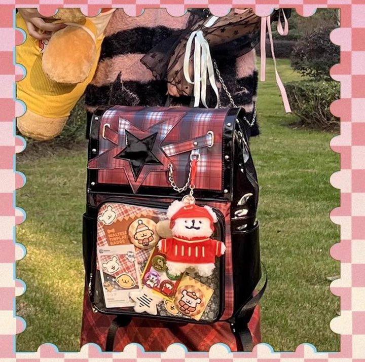 Subculture Ita Bag Plaid Star Large Capacity Ita Backpack 40120:665900