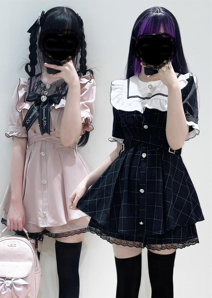 Jirai Kei Dress Square Collar Shorts Set Multicolor 33998:478916