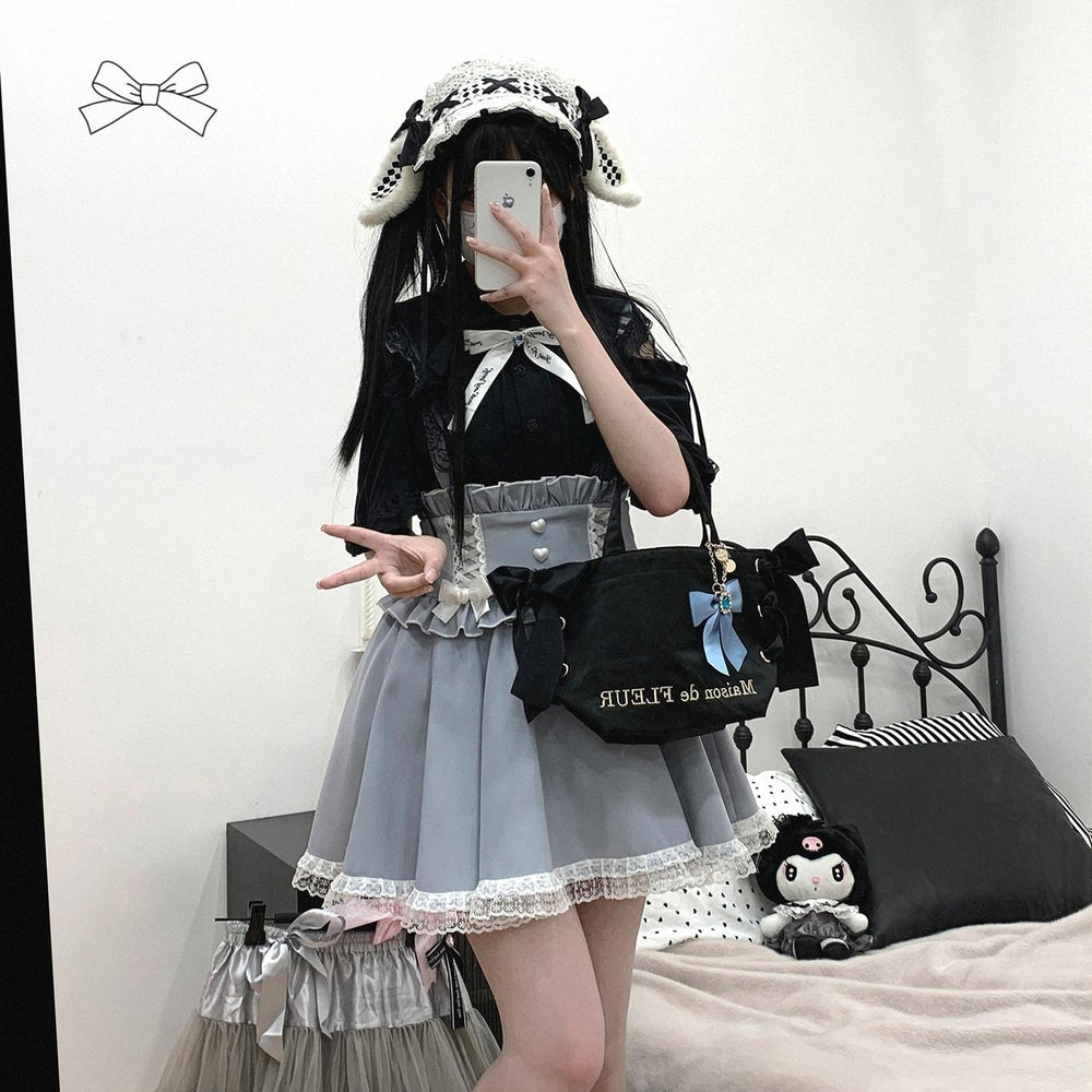 Jirai Kei Lace Cape Blouse Short-Sleeved Cutout Shirt 35360:494388