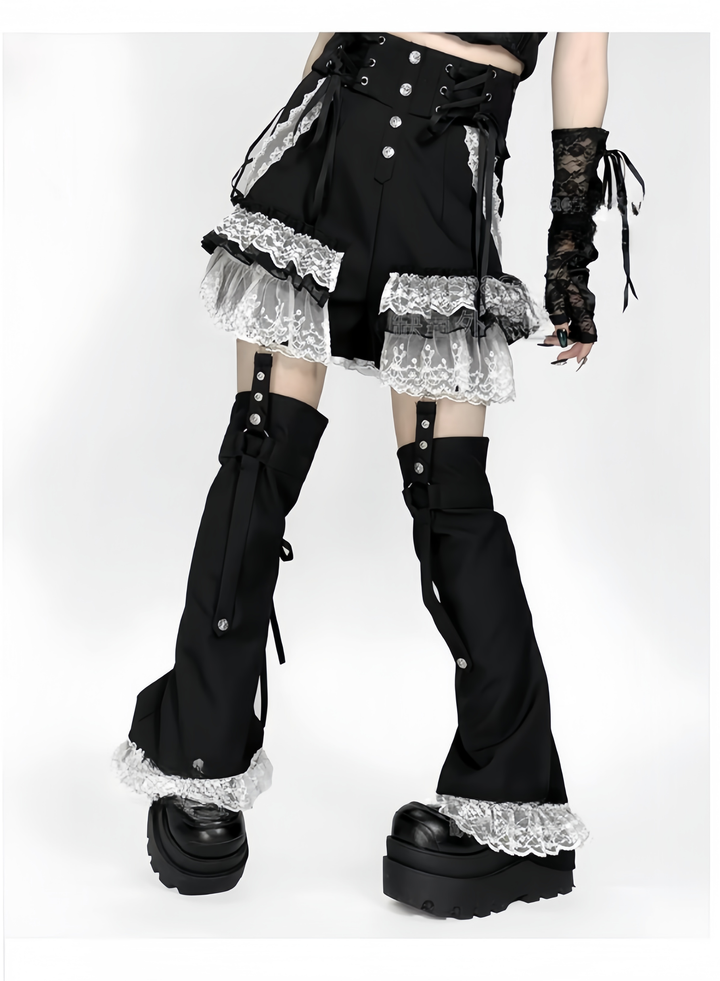 Punk Shorts Y2K Patchwork Leg Cover Tiered Lace 40638:671442
