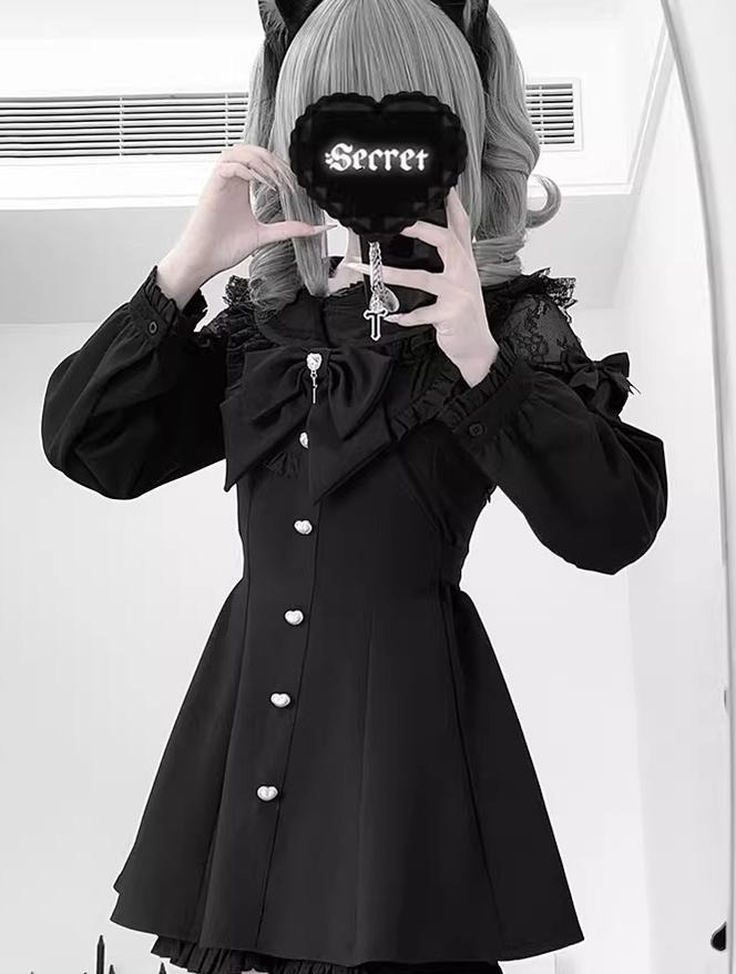 Jirai Kei Set Up, A-line Dress, Short/Long Sleeve Style 43295:772845