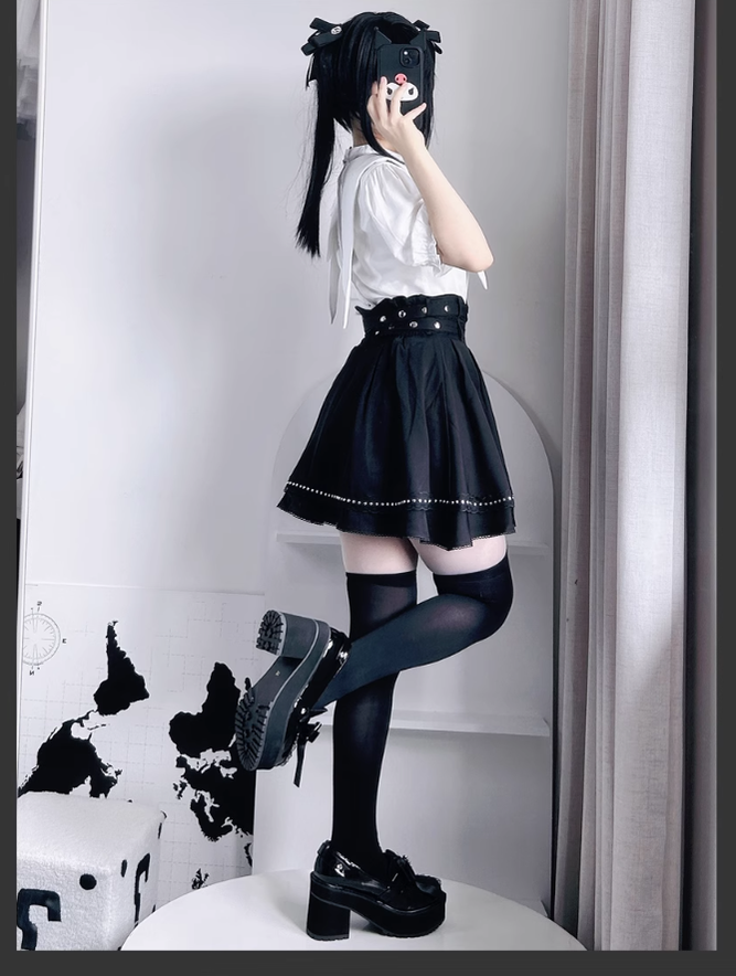 Jirai Kei Skirt Angel Wing Collar Blouse Double Layered Skirt 39538:634866