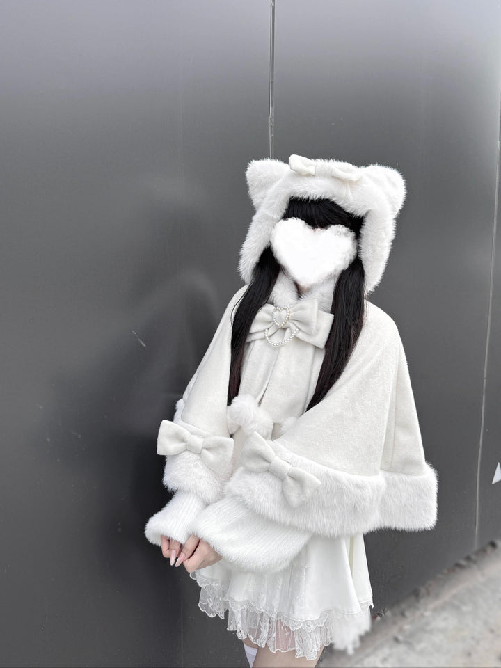 Kawaii Cat Ear Hooded Winter Cape 43984:791415