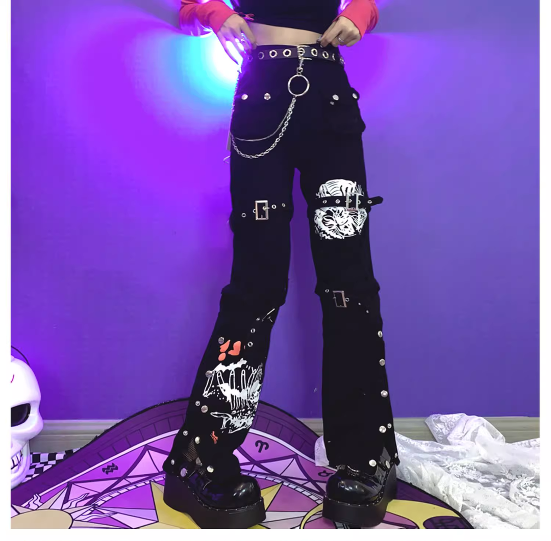 Y2K Long Pants Punk Casual Pants Versatile Black Trousers 39064:611812