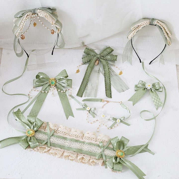 Lolita Fashion And Mori Kei Hair accessory Matcha Green Lace Brooch Clasp 36426:520750