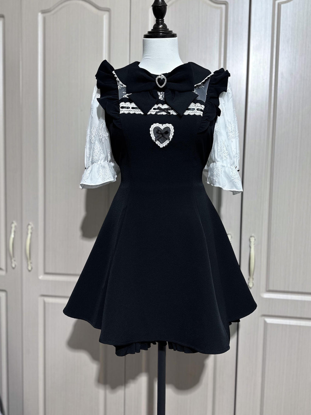 Jirai Kei Set Up Lace Dress Set Black Pink Blue Dress (L M XL) 34480:534274