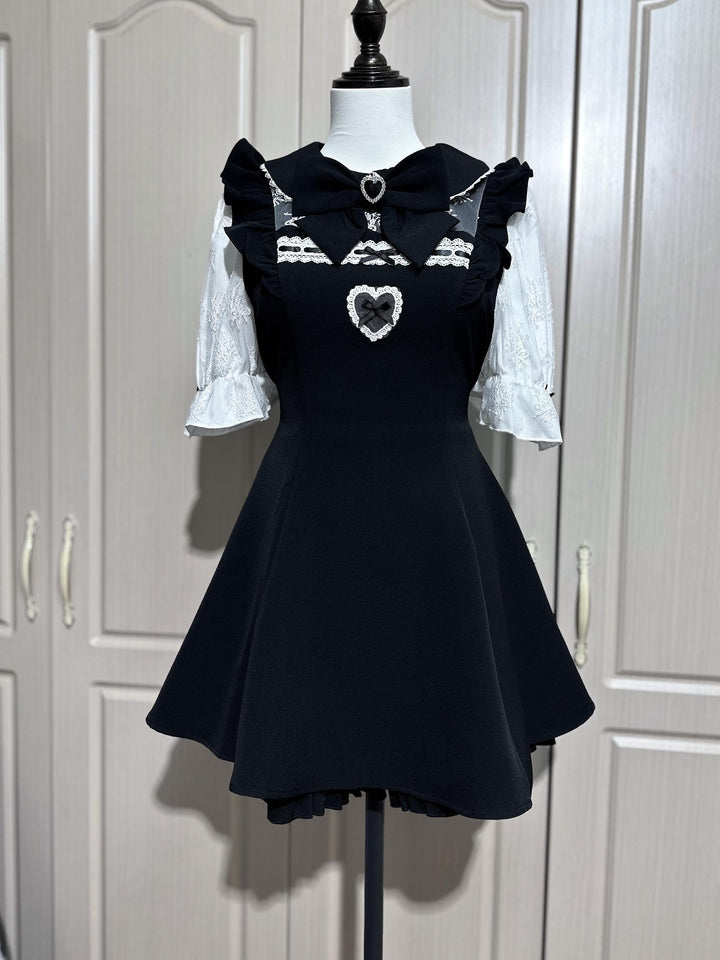 Jirai Kei Set Up Lace Dress Set Black Pink Blue Dress (L M XL) 34480:534274