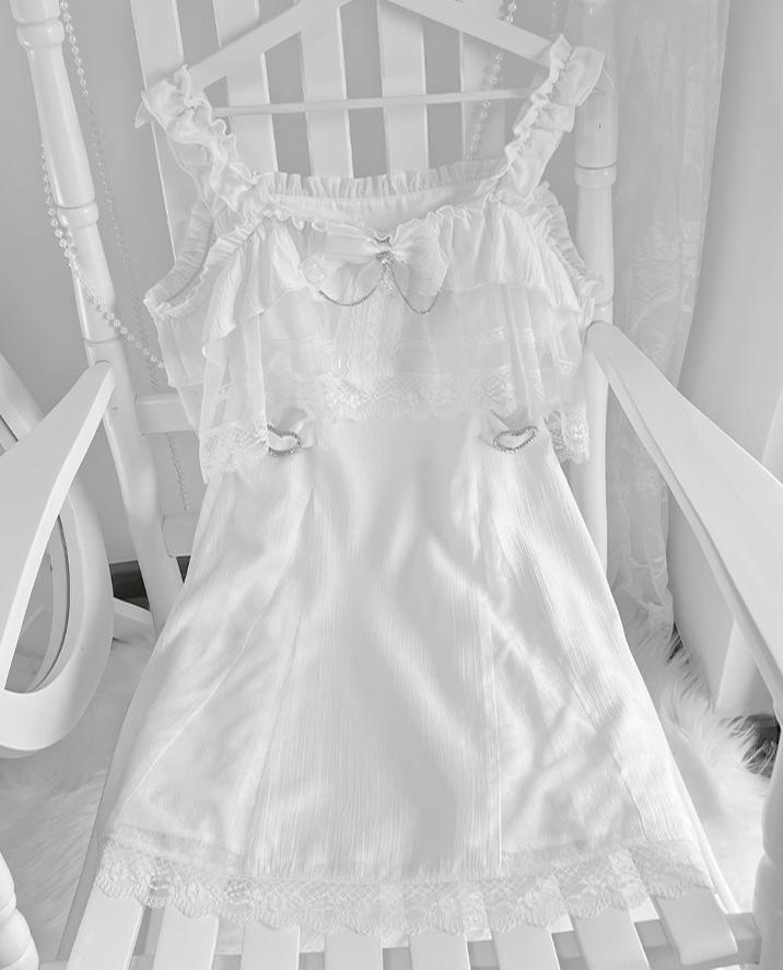 Solid White Ryousangata Dress, Bust Sheer Overlay 43299:772982