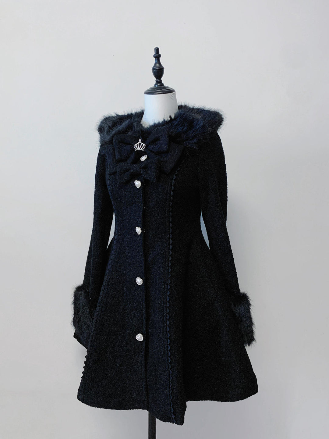 Jirai Kei Wool Blend Winter Coat, Quilted Lining (L M) 44567:813957