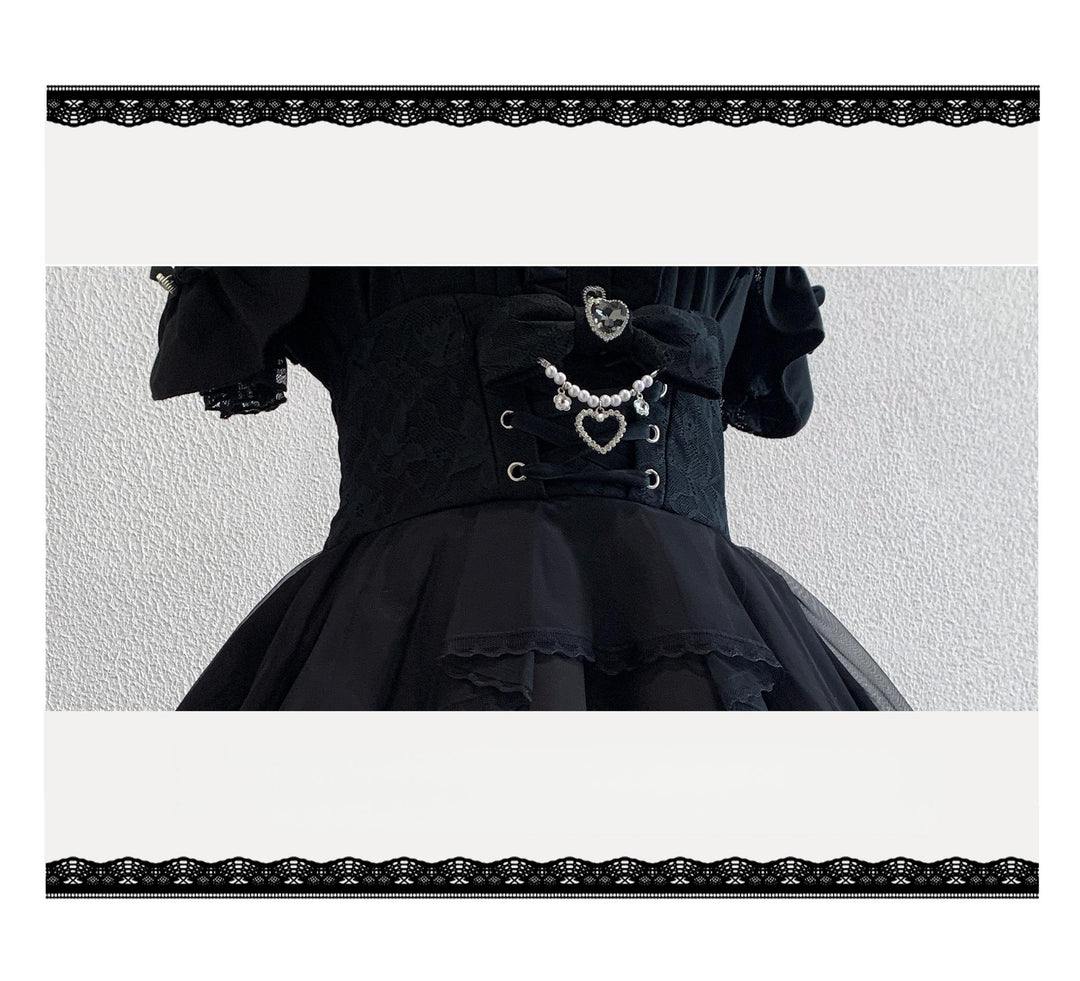 Jirai Kei Tiered Tuffles Skirt, Elastic High-Waist 44587:814647
