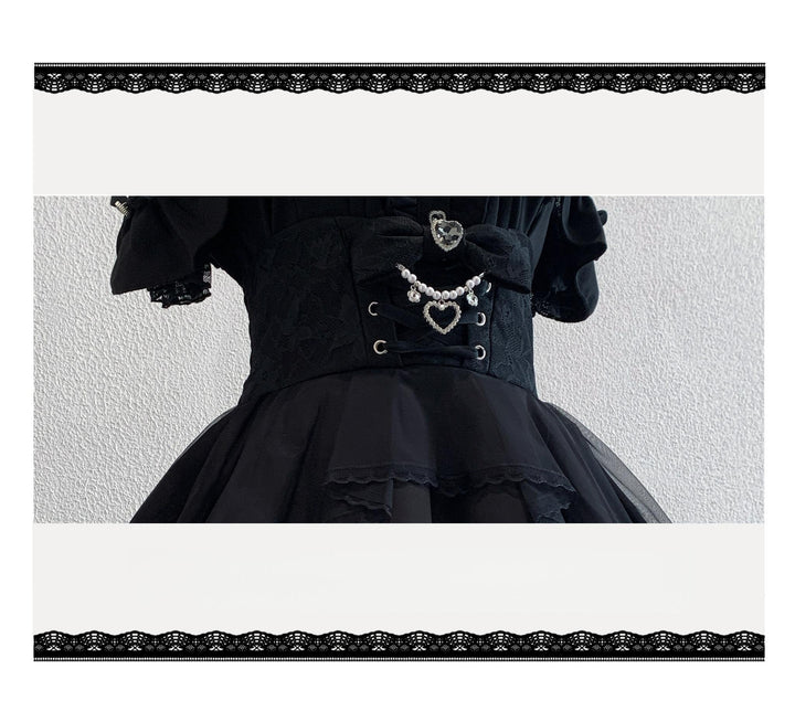 Jirai Kei Tiered Tuffles Skirt, Elastic High-Waist 44587:814647