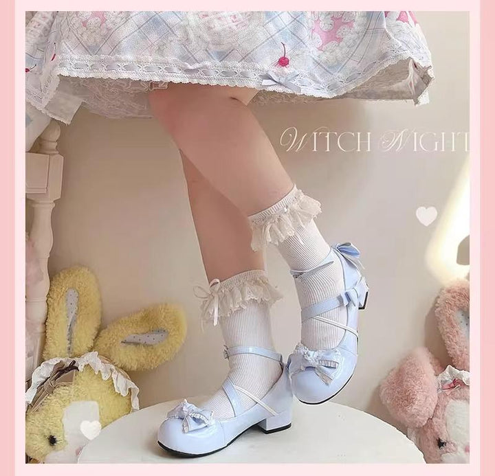 Sweet Lolita Round-toe Shoes with Low Heel and Bow Details 42555:746325