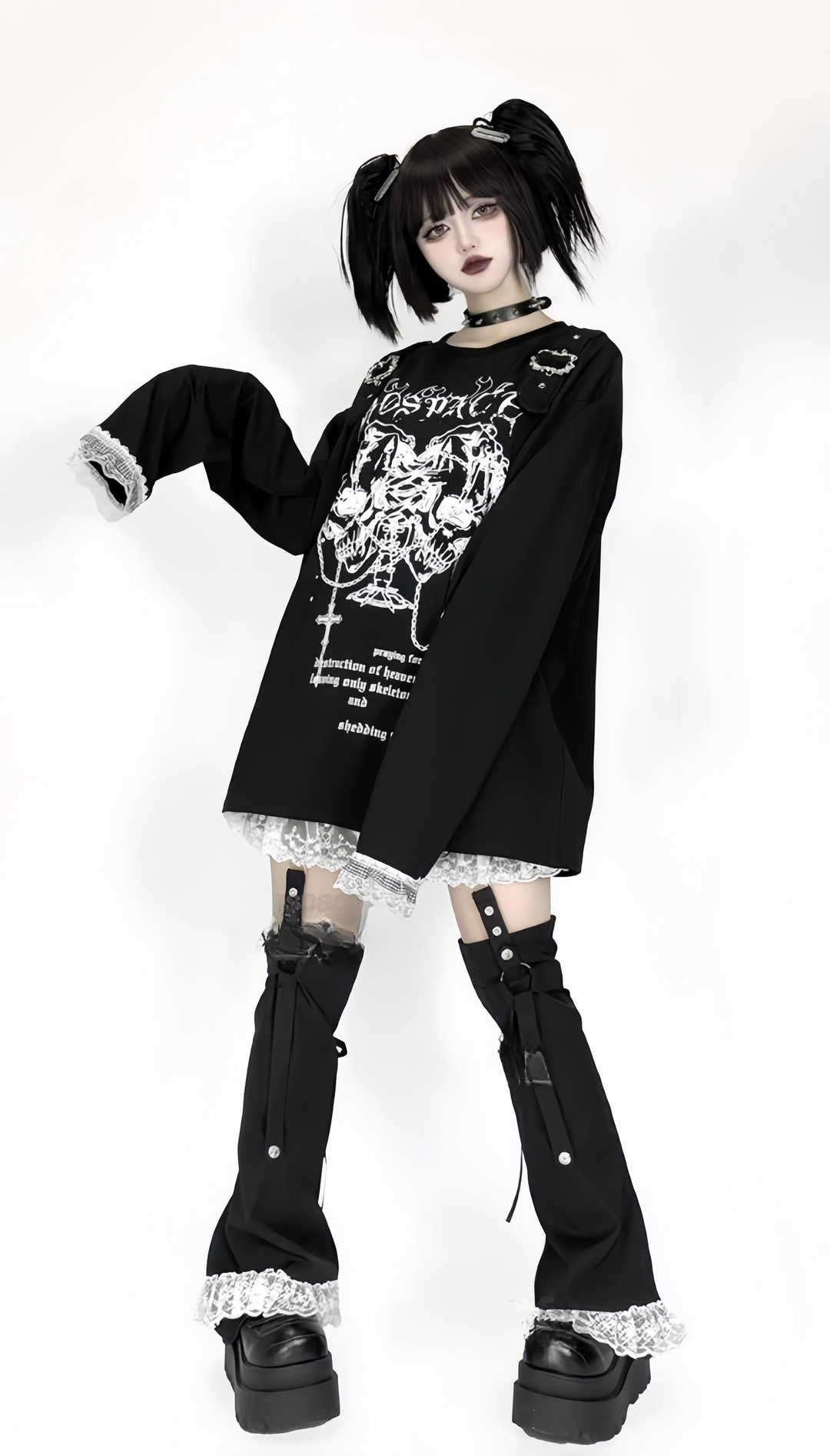 Punk Shorts Y2K Patchwork Leg Cover Tiered Lace 40638:671458