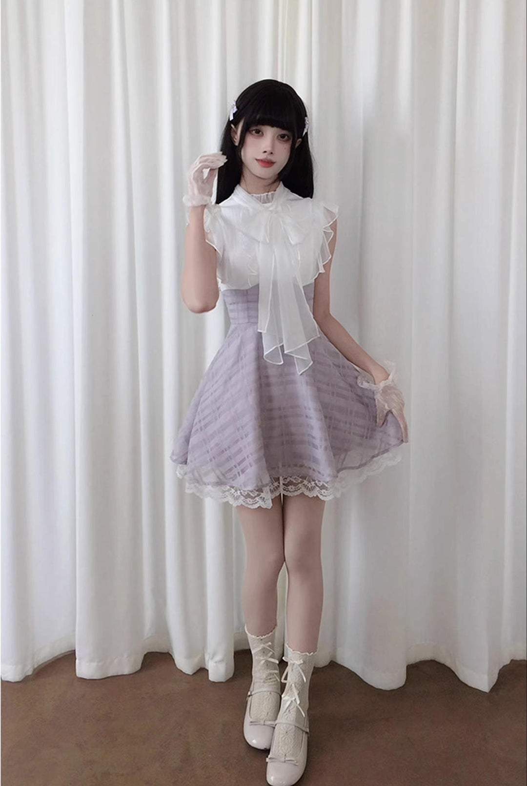 Sleeveless Seiso Kei High-Waist Dress, Purple Plaid Hem (L M S) 44974:834225