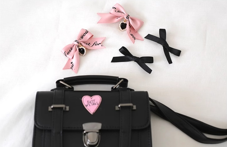 Black Jirai Kei Bag Leather Shoulder Bag With Bows And Rhinestone 33802:449864