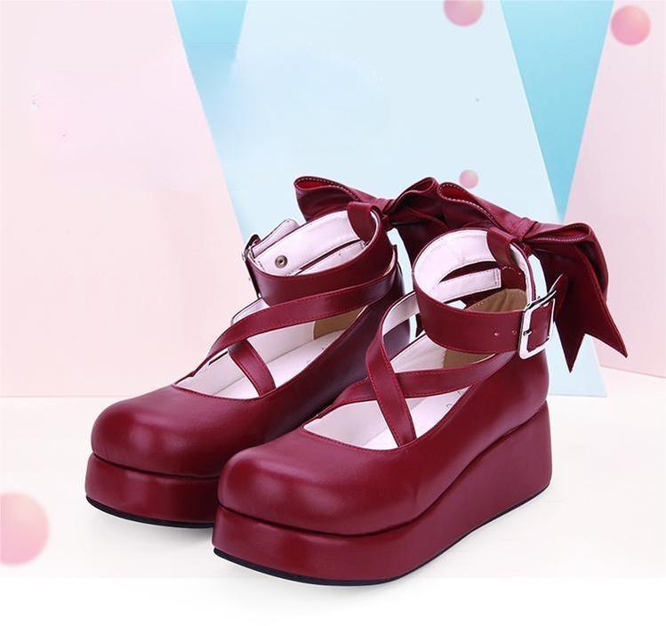 Lolita Platform Shoes Big Bow Round Toe Shoes Multicolor 31644:370614