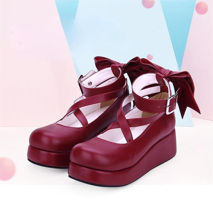 Lolita Platform Shoes Big Bow Round Toe Shoes Multicolor 31644:370614