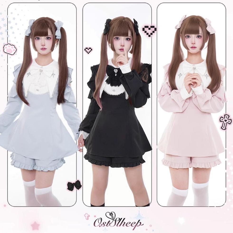 Jirai Kei Dress Puritan Collar Angel Wing Long-sleeved Dress 39868:643220