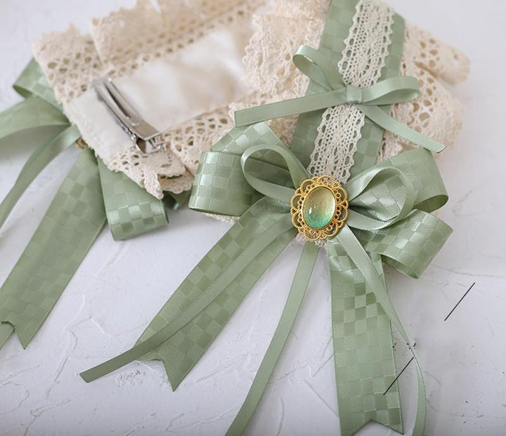 Lolita Fashion And Mori Kei Hair accessory Matcha Green Lace Brooch Clasp 36426:520758