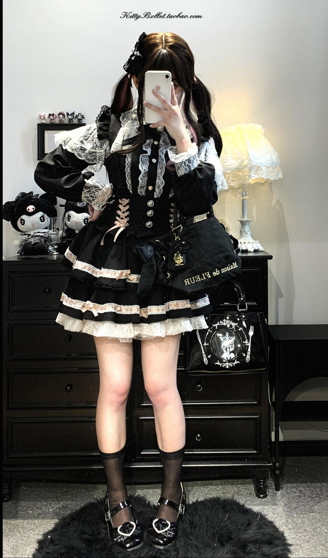 Lace Jirai Kei Blouse, Heart-Shaped Buttons 44757:823965