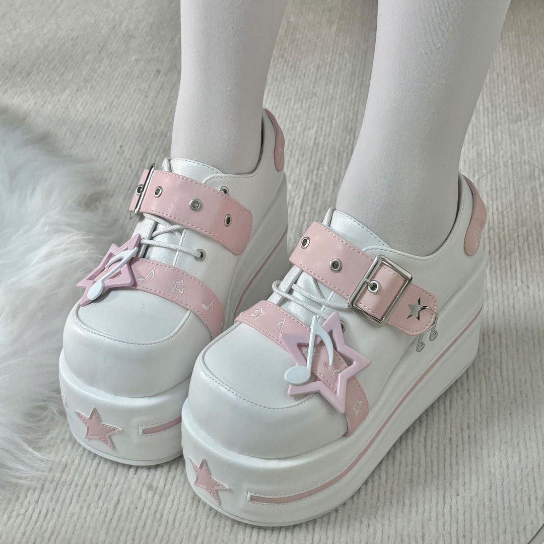 Punk Platform Shoes Gyaru Round-Toe Pentagram Musical Note Designs 41578:706712