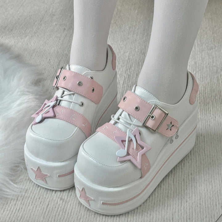 Punk Platform Shoes Gyaru Round-Toe Pentagram Musical Note Designs 41578:706712