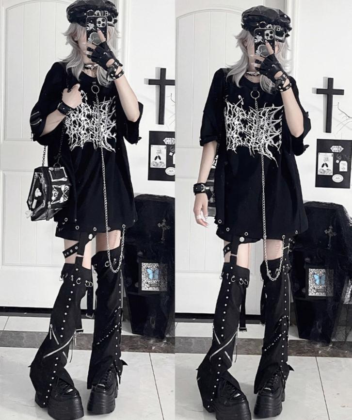Subculture Cotton T-Shirt, Detachable Chain 43875:789243