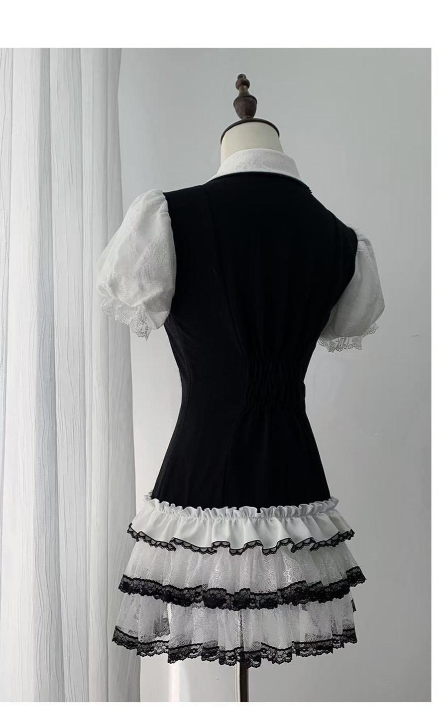 Preppy Style Low-Waist Dress Set, Cross Embroidery 44746:823835