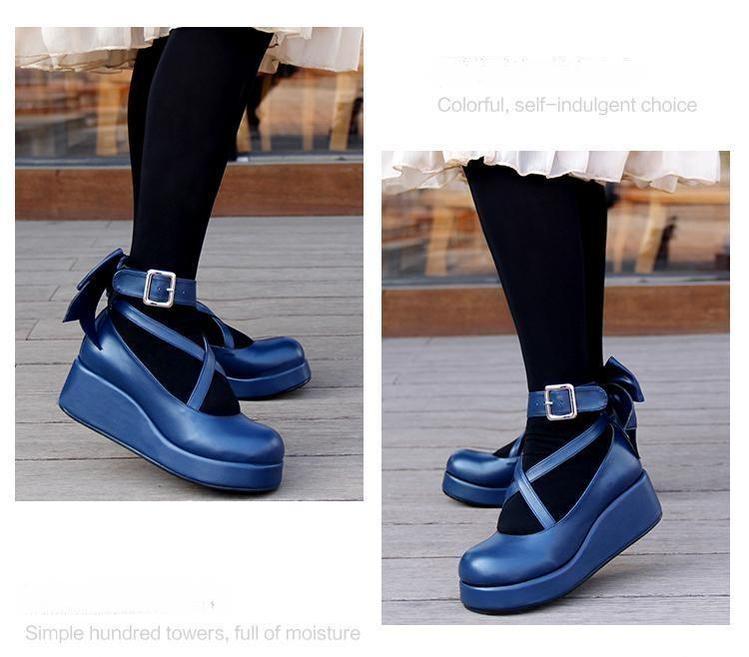 Lolita Platform Shoes Big Bow Round Toe Shoes Multicolor 31644:370620