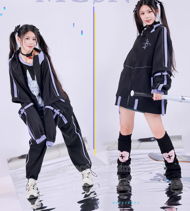 Plus Size Jirai Kei Jacket With Bunny Ears Functional Hoodie Pants Set 39126:615754