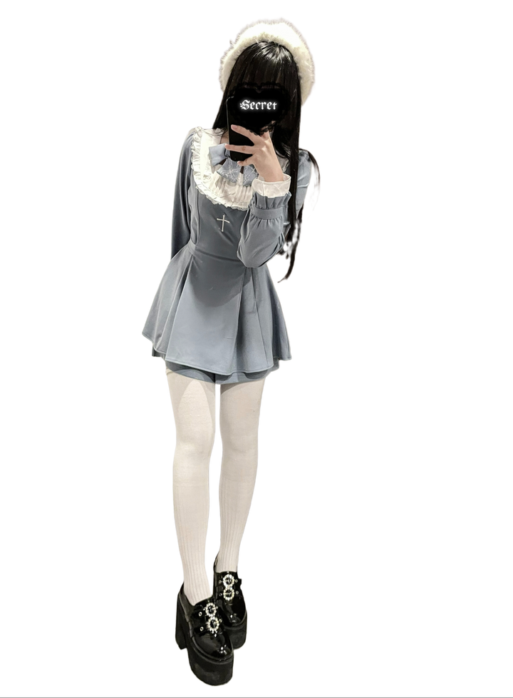 Jirai Kei Set Up Lace Embroidered Waist-cinching Dress 33722:582654