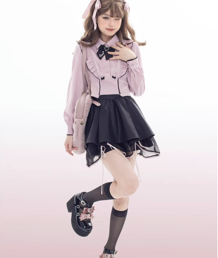 Jirai Kei Black Platform Shoes With Bow and Rhinestone 21982:321666