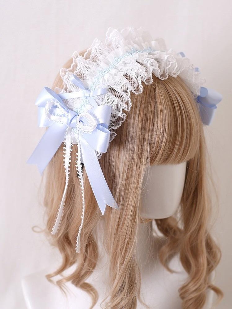 Lolita Headdress Blue Satin Ballet Hair Clip Lace Headband 37020:551600 37020:551600