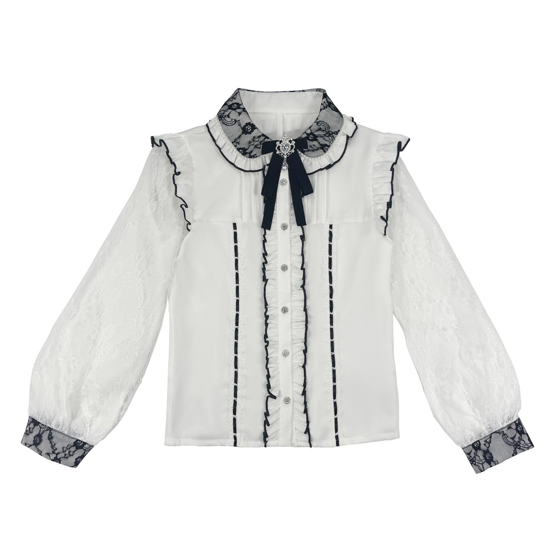 Jirai Kei Lace Sleeves Blouse, Fleece Lining 44177:800972