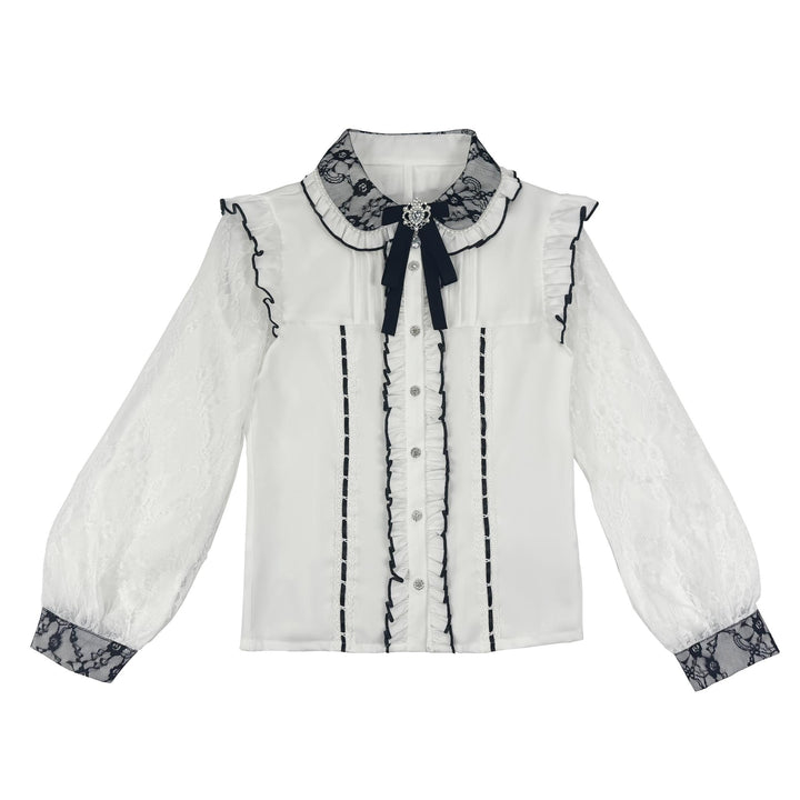 Jirai Kei Lace Sleeves Blouse, Fleece Lining 44177:800972
