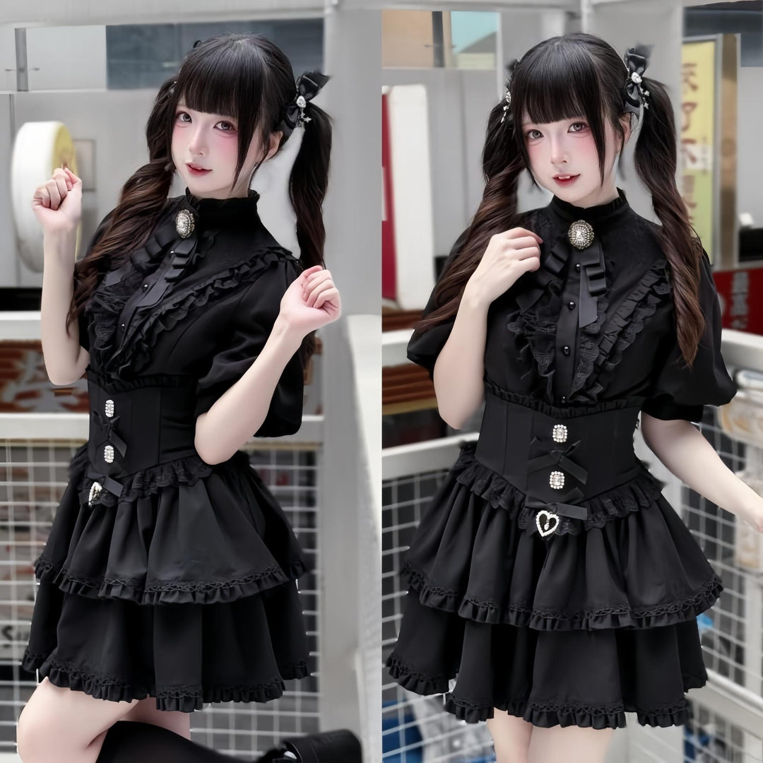 Gothic Shirt Outfit, Fishbone Skirt, Detachable Trailing 43441:780359