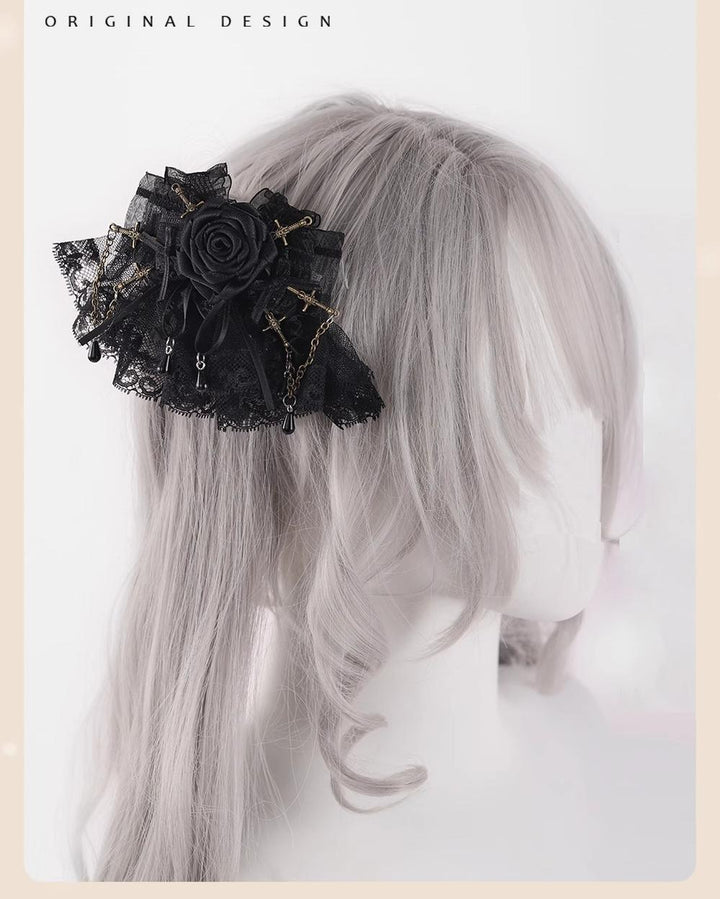 Gothic Lolita Hair Clips Black Bow Lace Hair Accessory 39652:635738