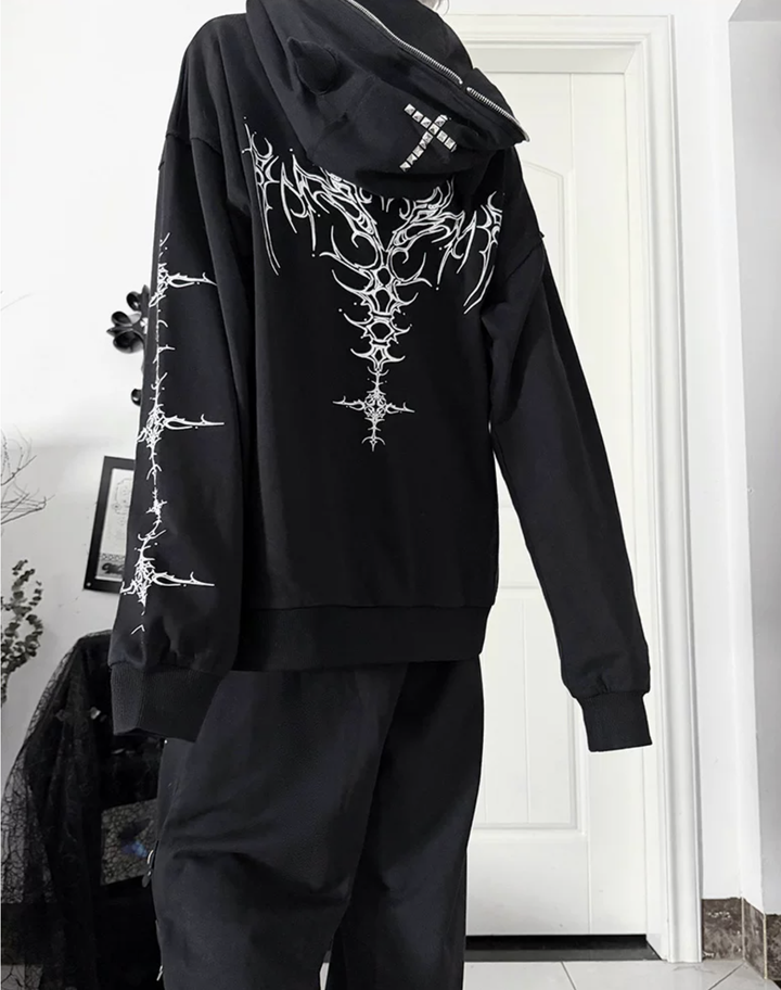 Gothic Skull Printed Jacket and Sport Pants Set 46060:873914