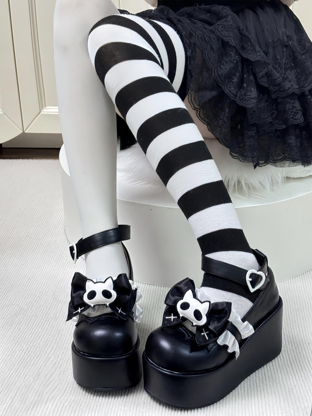 Gothic High Platform Shoes, Detachable Bow 45286:846199