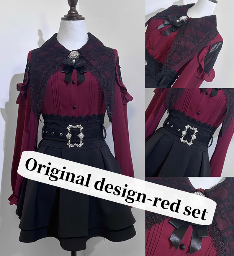 Jirai Kei Lace Blouse Double Layer Skirt A-line (L M XL XXL) 39278:618512
