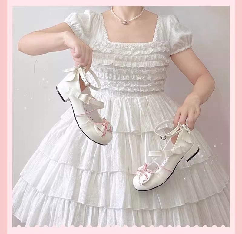 Sweet Lolita Round-toe Shoes with Low Heel and Bow Details 42555:746392