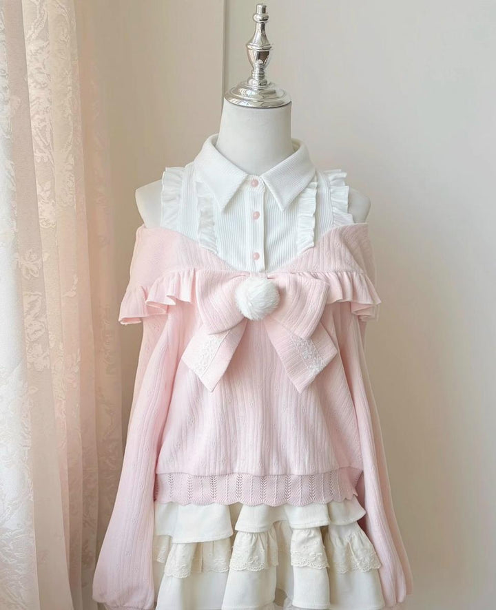 Open-Shoulder Tenshi Kaiwai Sweater, Tiered Ruffles Skirt (L M S) 43775:786756