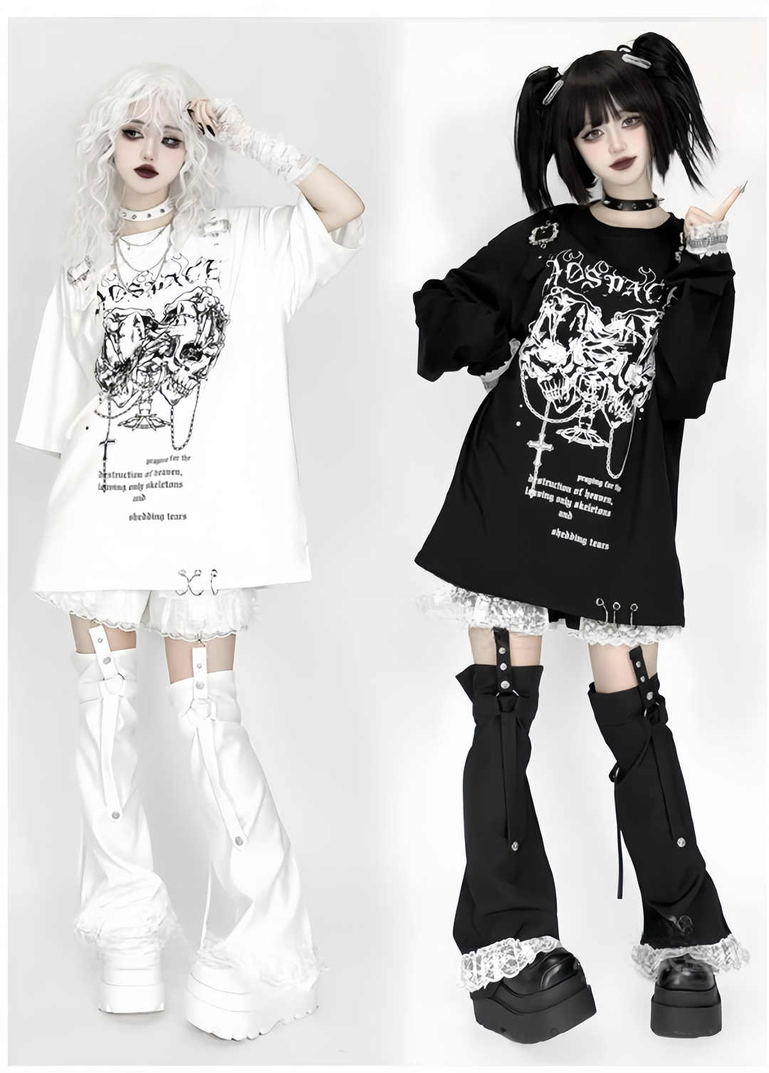 Punk Shorts Y2K Patchwork Leg Cover Tiered Lace 40638:671454