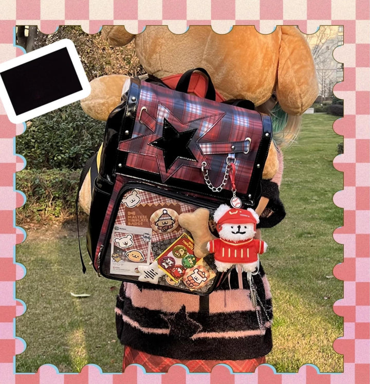 Subculture Ita Bag Plaid Star Large Capacity Ita Backpack 40120:665930