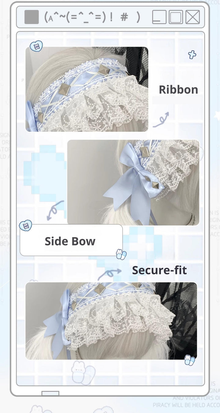 Jirai Kei Hairband with Ribbon Lace and Rivets 42804:754731