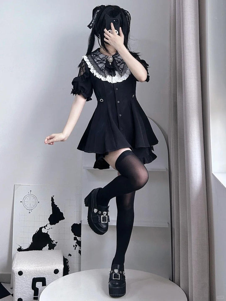 Jirai Kei Dress Set With Puritan Collar And Lace Trim Multicolor 37842:762152