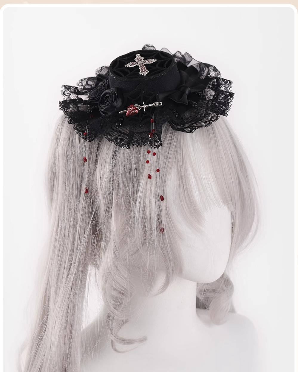 Gothic Lolita Hair Clips Black Bow Lace Hair Accessory 39652:635748